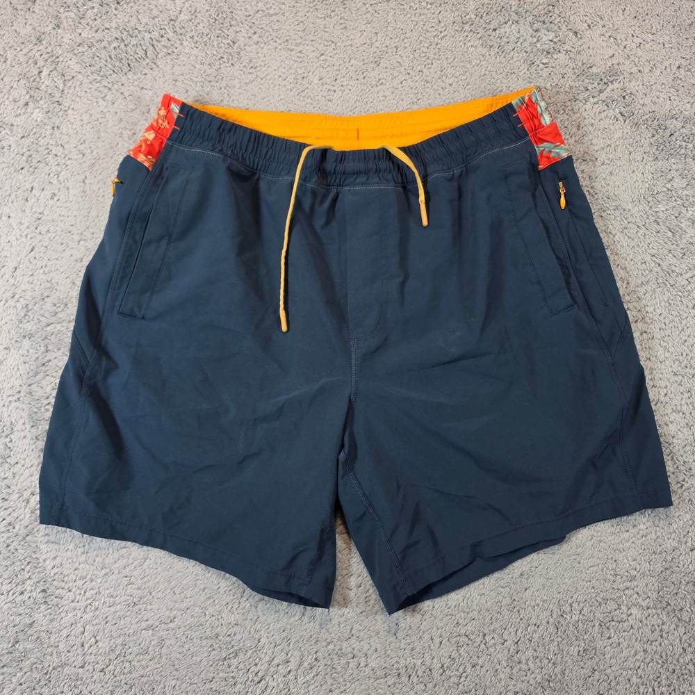 Birddogs Gym Shorts Mens XL Navy Blue Tropical Floral Built-in Liner 7" Inseam